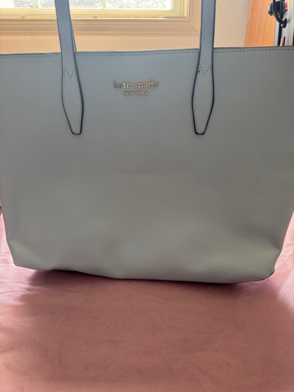 Kate Spade Light Blue Leather Tote with Gold Logo - Picture 3 of 14